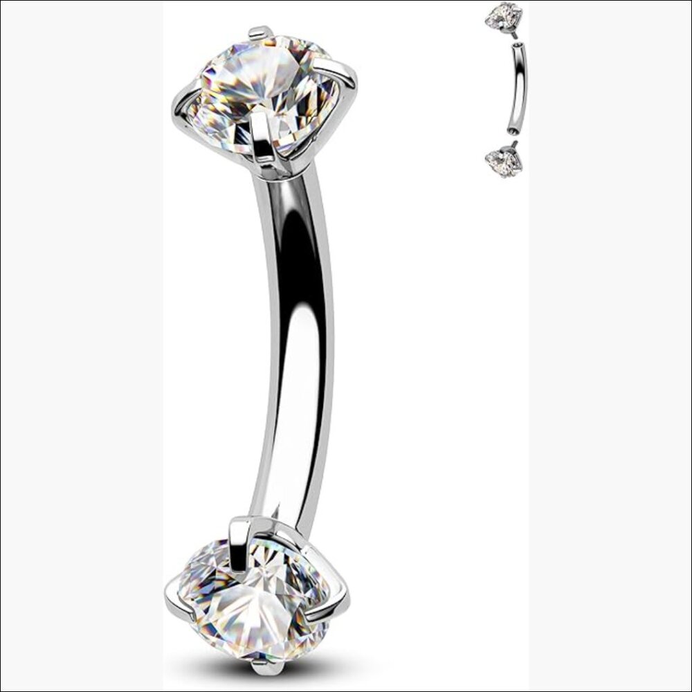 316L Stainless Steel Rook Piercing Jewelry 16G Curved Barbell Clear CZ